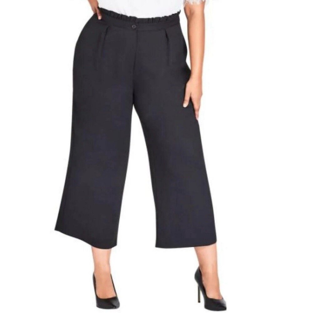 NWT City Chic Black Frill Waist Pants Size XL/22 High Rise Wide‎ Leg Culotte